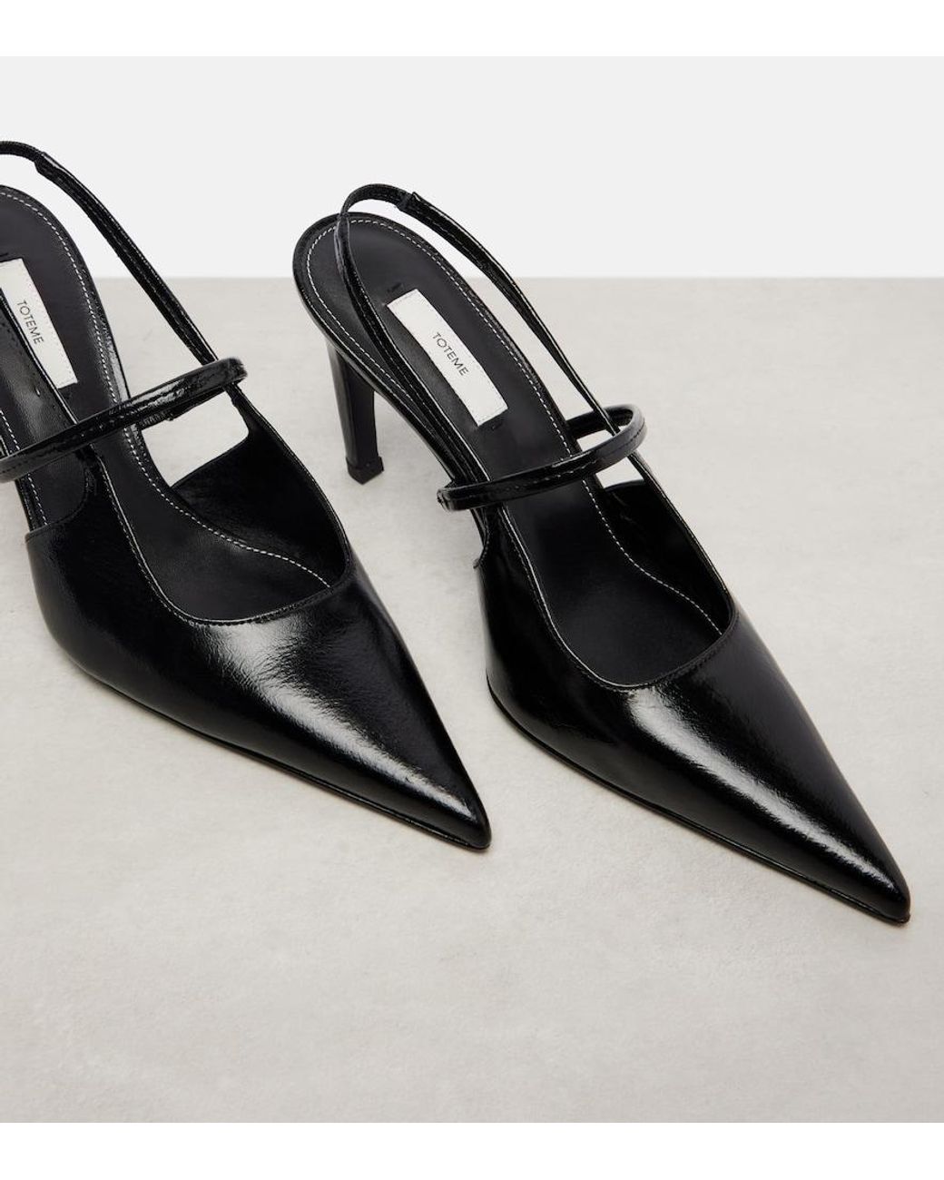 Totême Black Leather Slingback Pumps