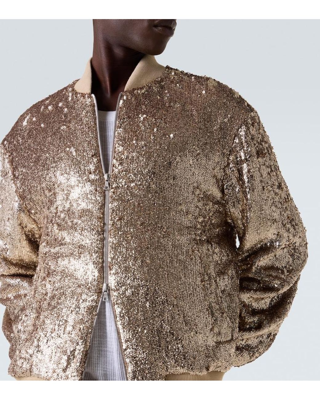 Dries Van Noten Brown Sequined Bomber Jacket for men