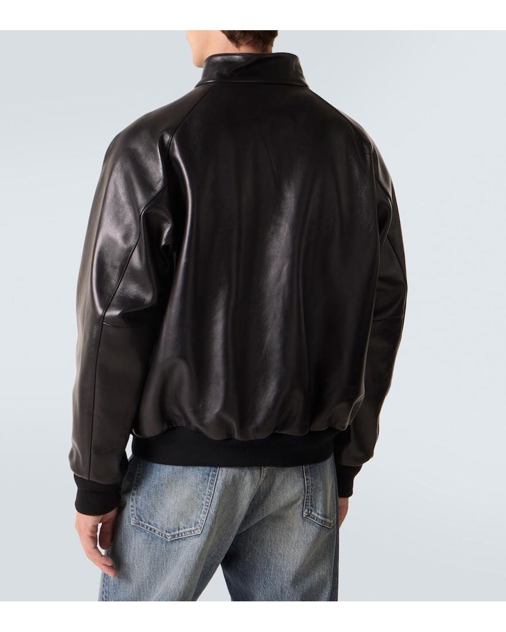 A.PRESSE Black Leather Bomber Jacket for men