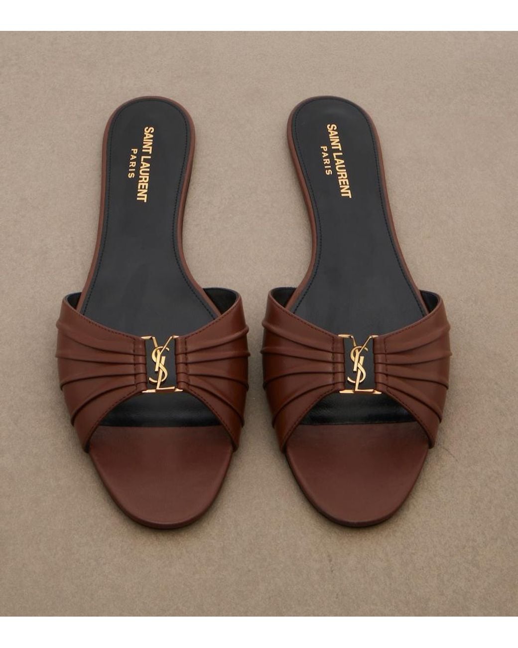 Saint Laurent Brown Babylone Leather Slides