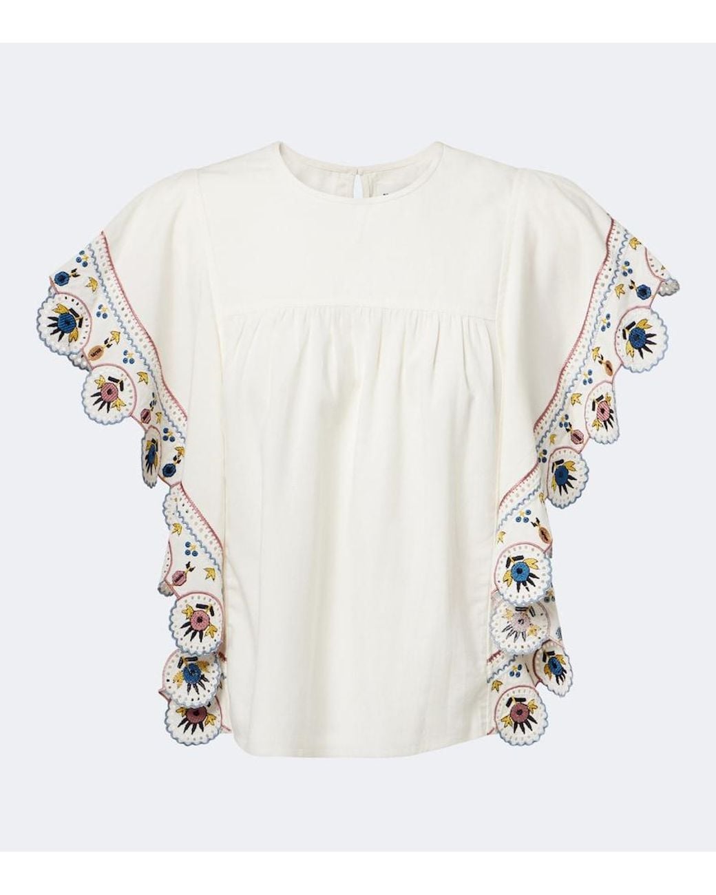 Isabel Marant White Marlie Embroidered Ruffled Blouse