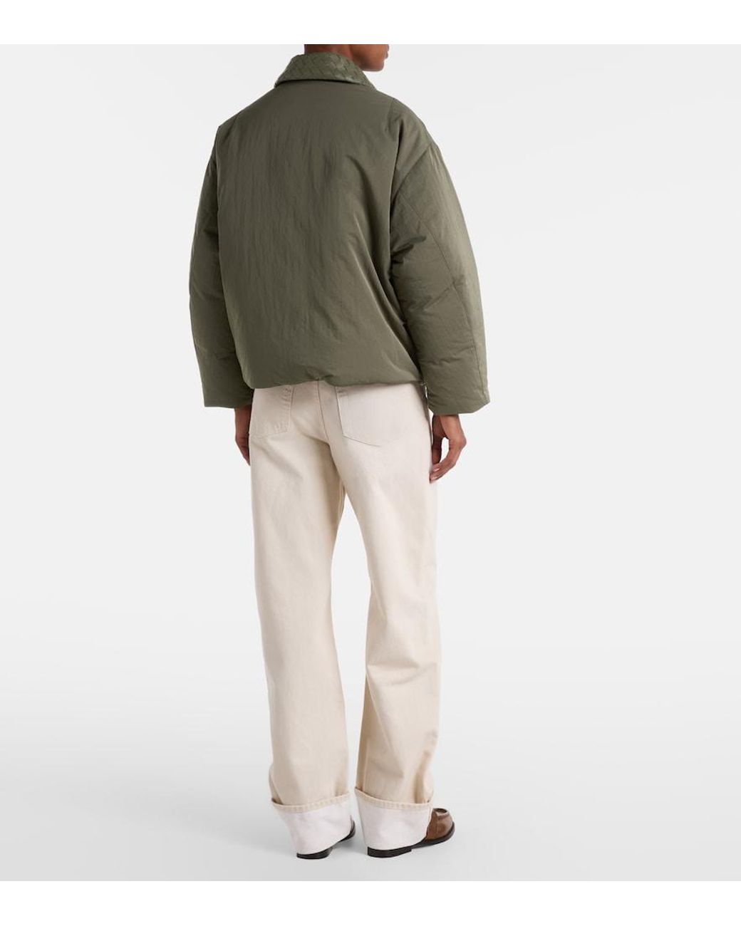 Bottega Veneta Green Intrecciato Leather-Trimmed Down Jacket