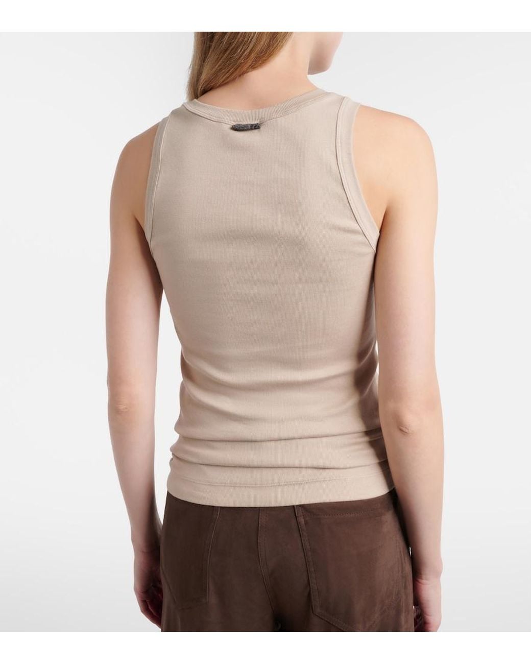 Brunello Cucinelli Natural Monili Cotton-Blend Tank Top