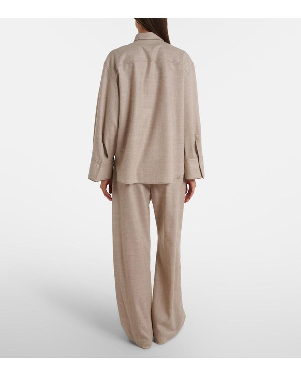 Brunello Cucinelli Natural Monili Virgin Wool Wide-Leg Pants