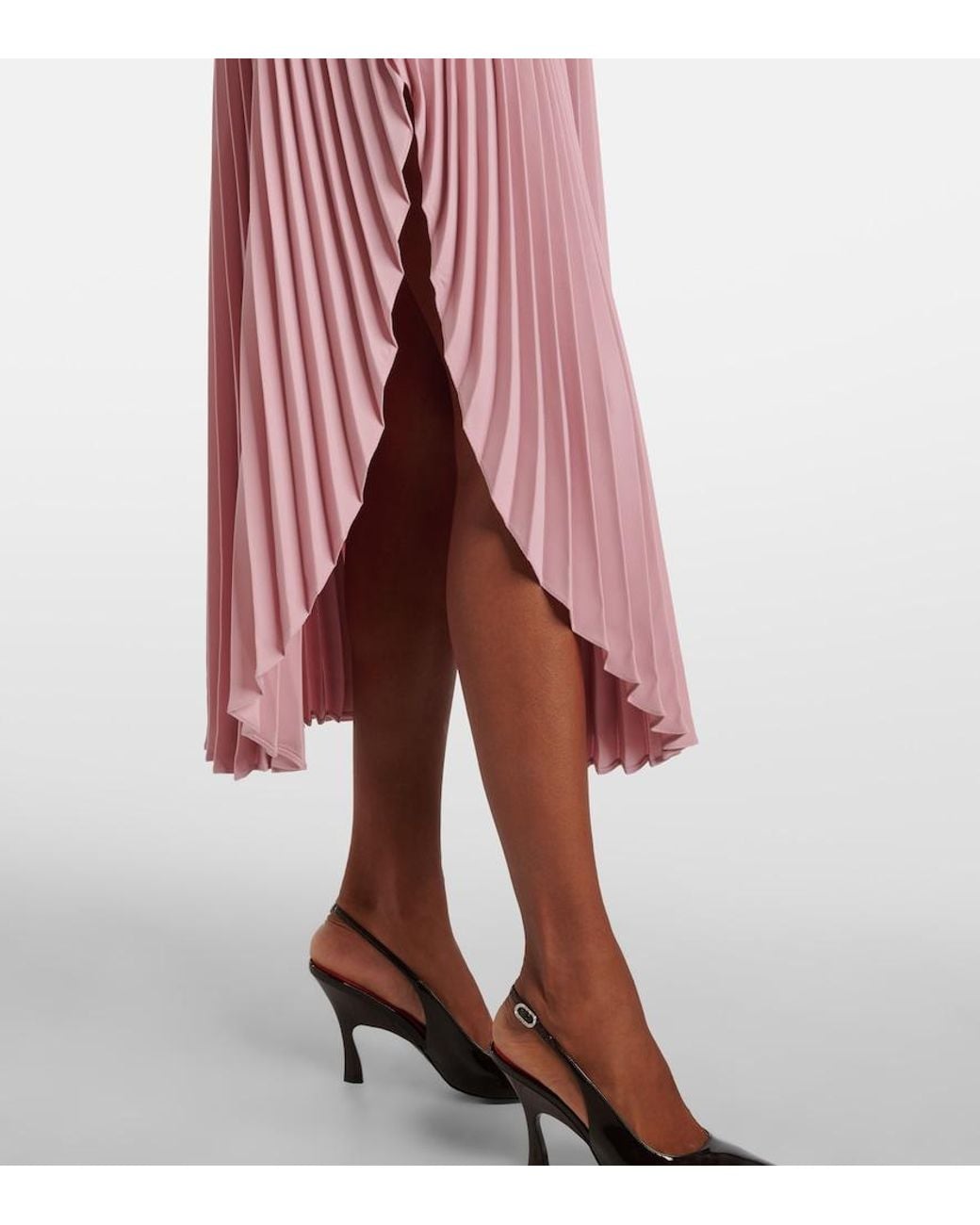 Stella McCartney Pink Leather-Trimmed Plisse Maxi Skirt