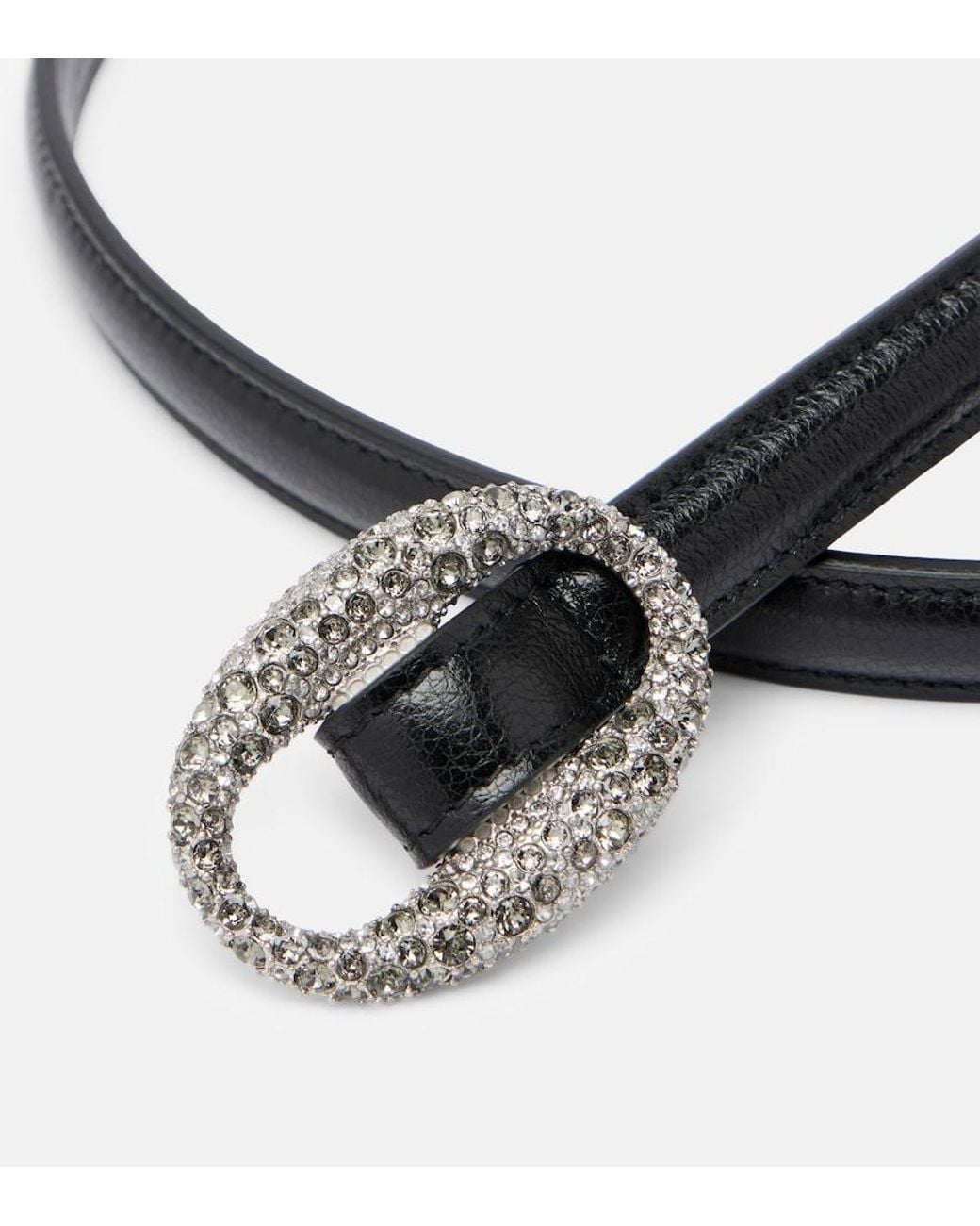 Saint Laurent Black Crystal-Embellished Leather Belt
