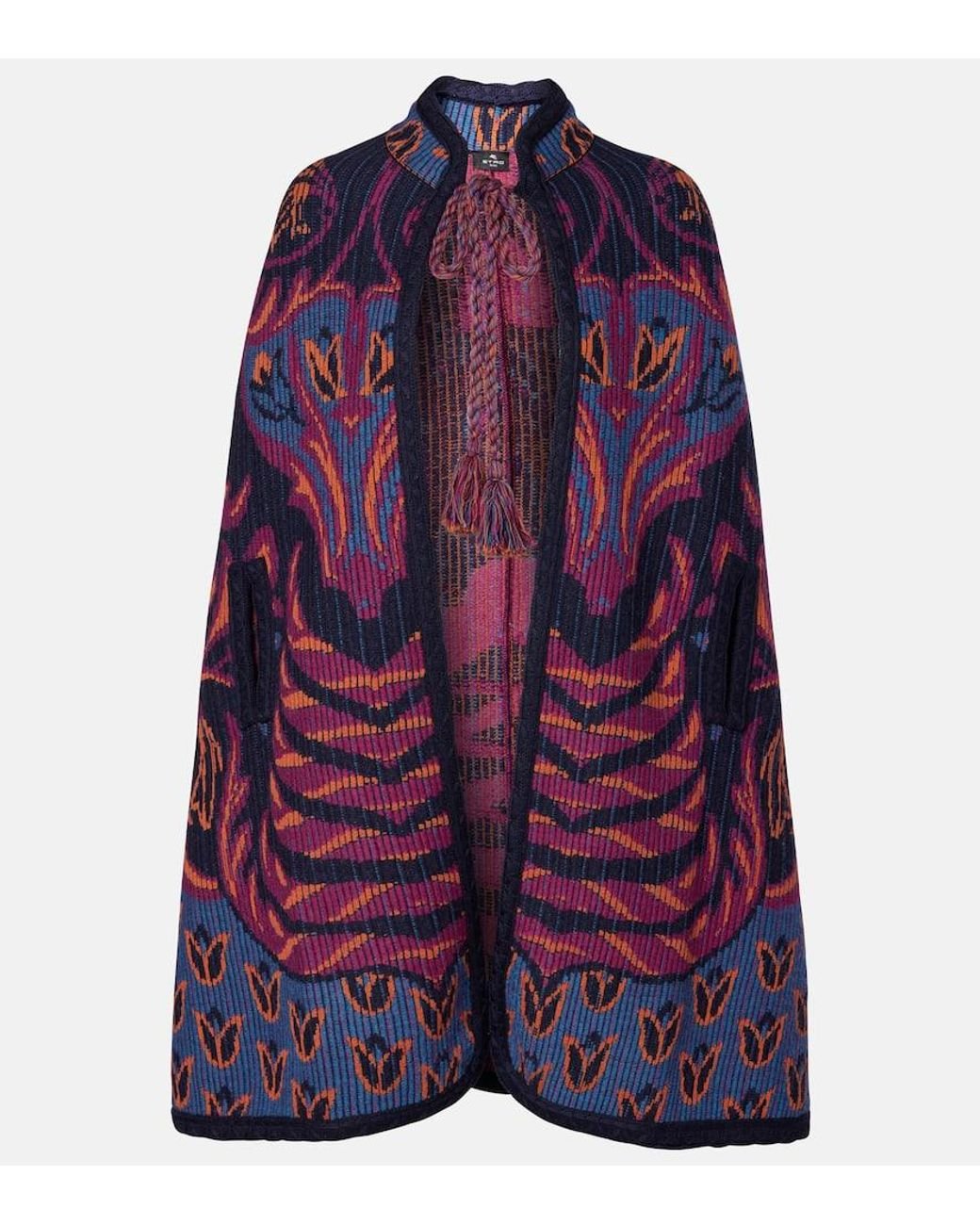 Etro Purple Jacquard Wool And Cotton-Blend Cape