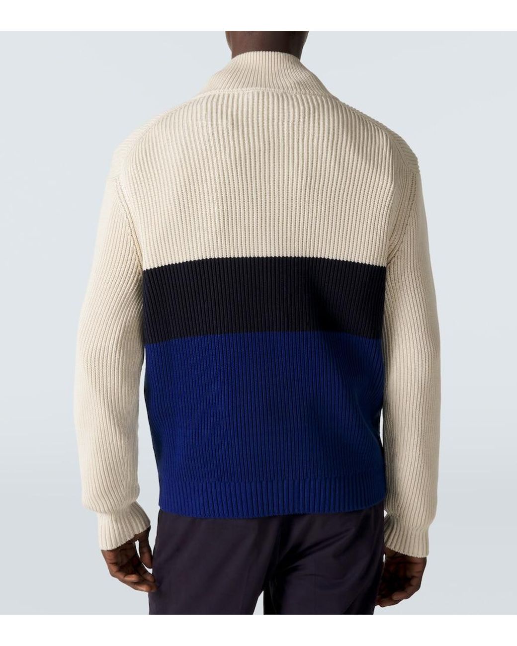 Dunhill Blue Colorblocked Cotton And Silk Sweater for men