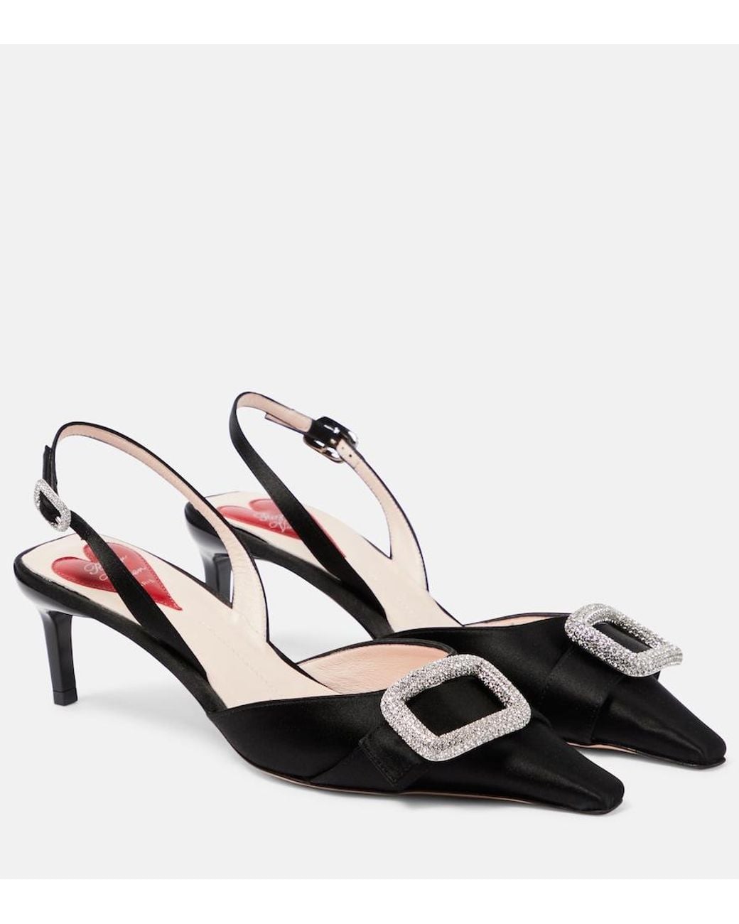 Roger Vivier Black Dorsay Embellished Satin Slingback Pumps