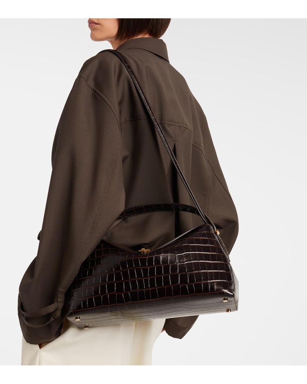 Totême Black T-Lock Croc-Effect Leather Tote Bag
