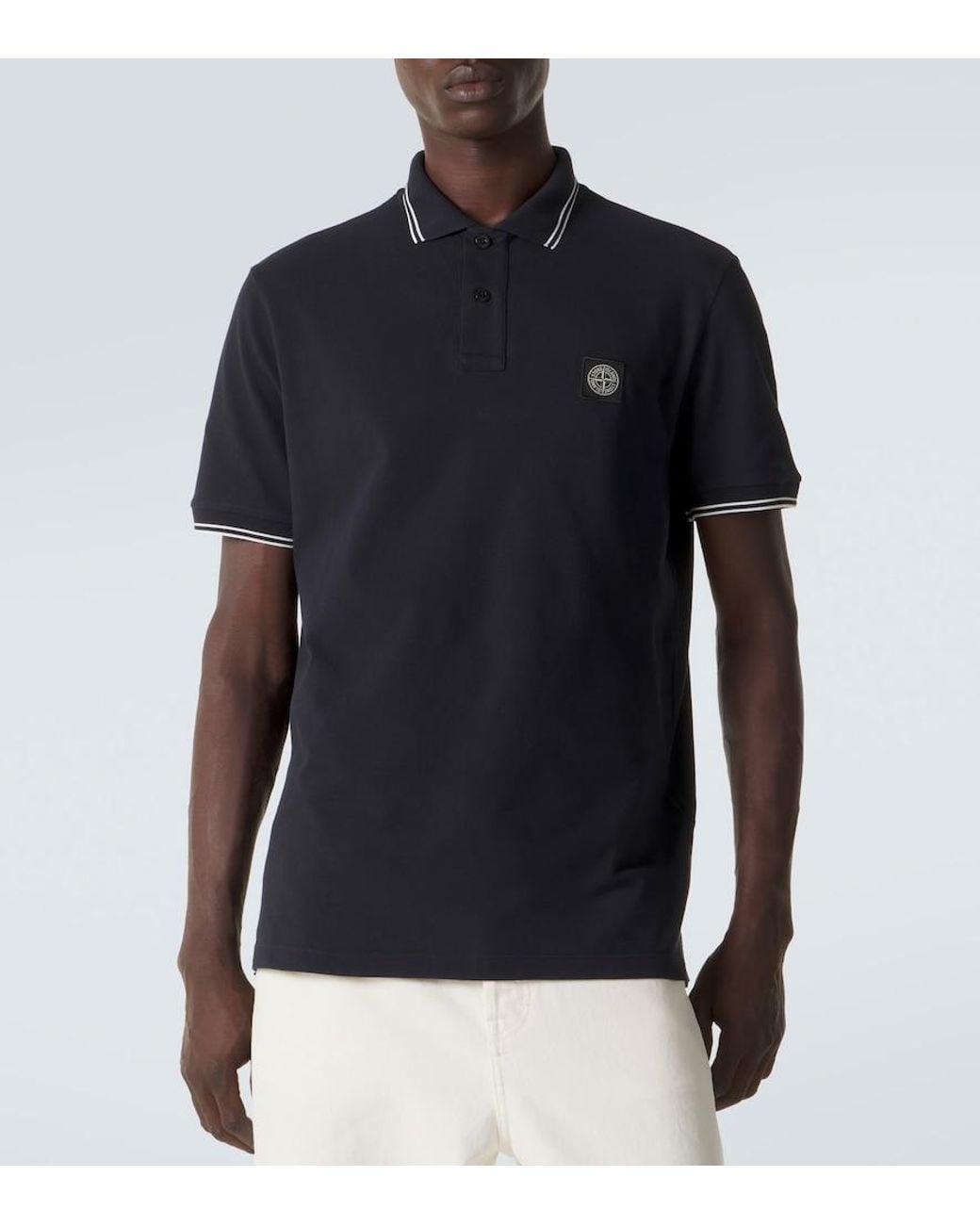 Stone Island Blue Compass Cotton-Blend Pique Polo Shirt for men