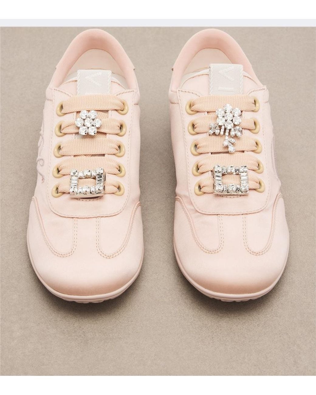 Roger Vivier Pink Viv Low Leather-Trimmed Satin Sneakers