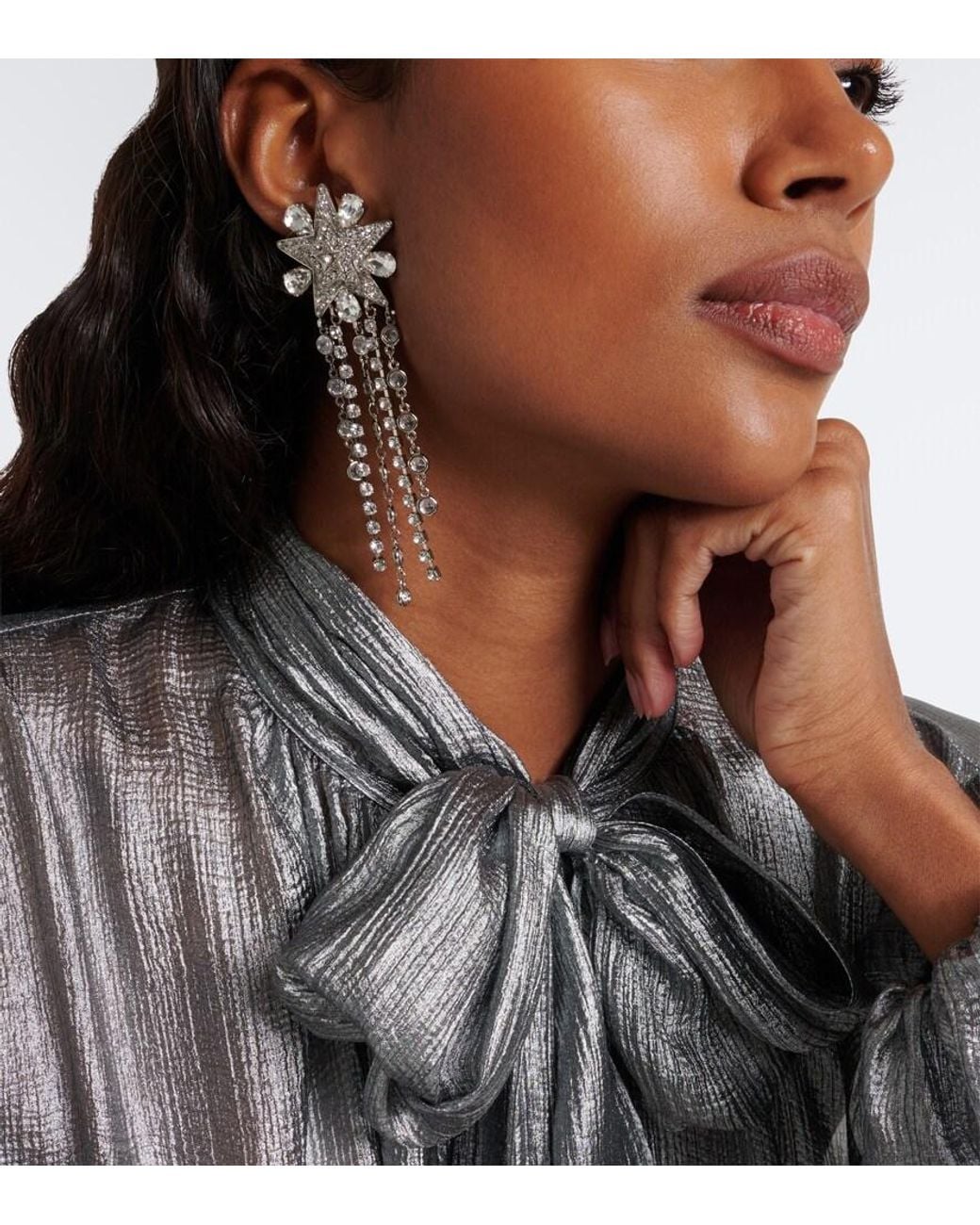 Dolce & Gabbana White Star Embellished Clip-On Drop Earrings