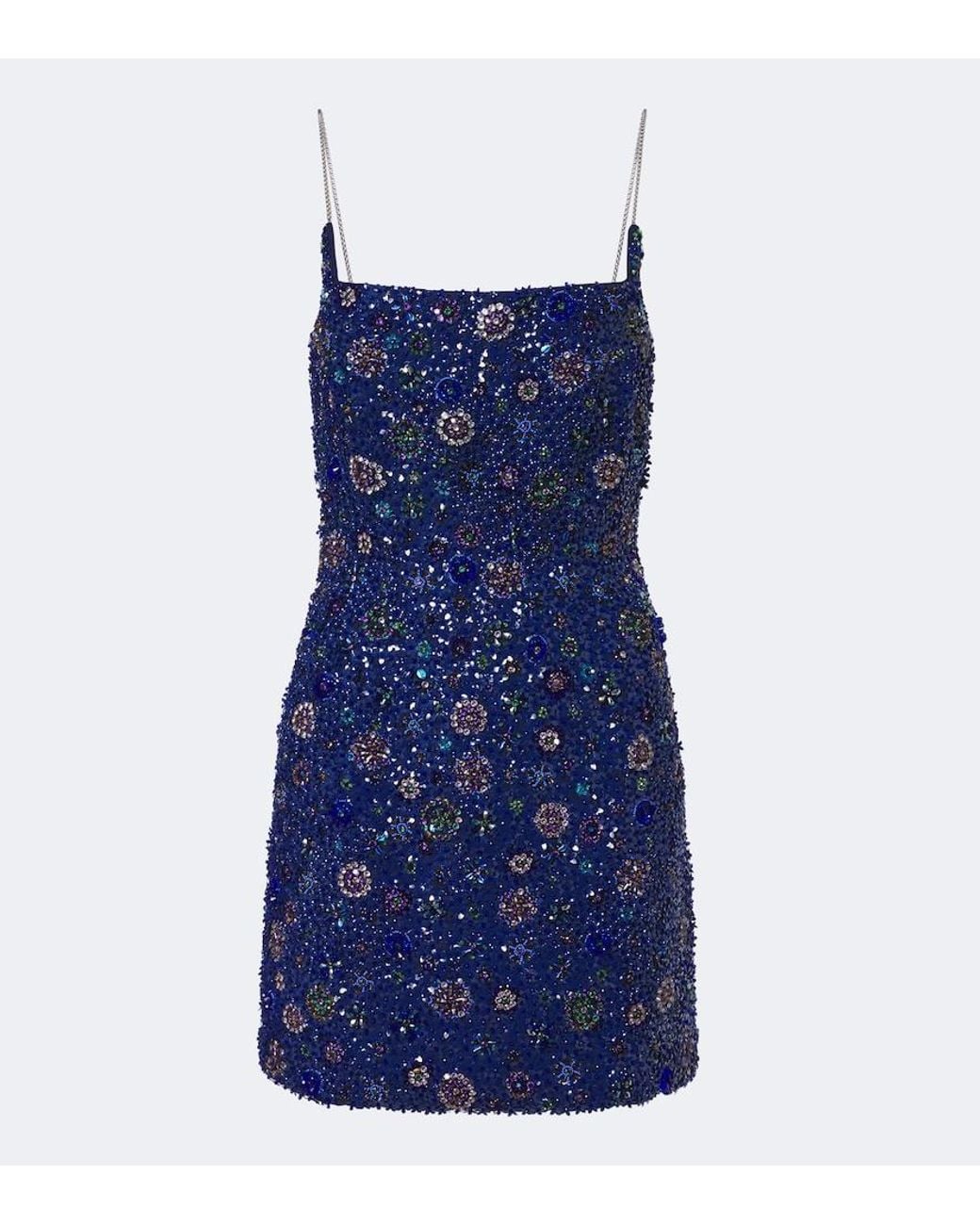 La Fuori Blue Crystal Midnight Embellished Silk Minidress
