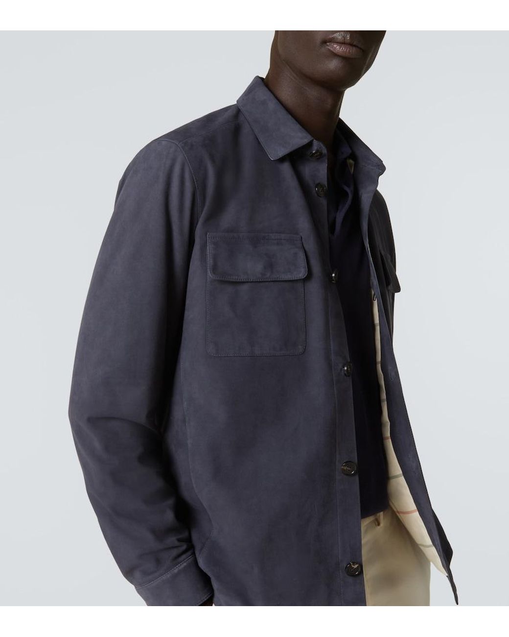 Loro Piana Blue Lowe Suede Overshirt for men