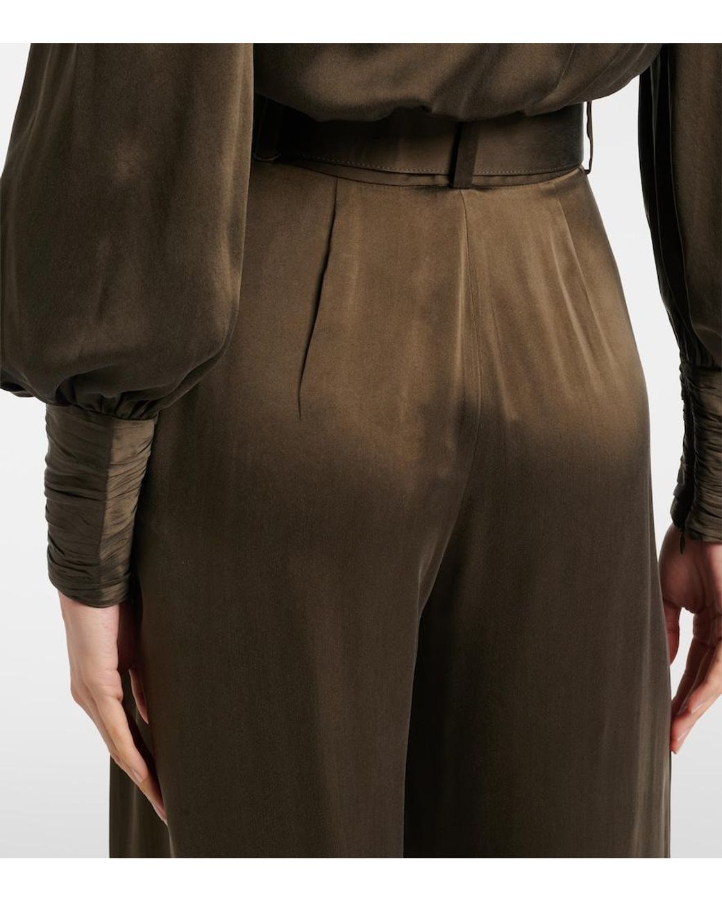 Zimmermann Brown Belted Silk Wide-Leg Pants