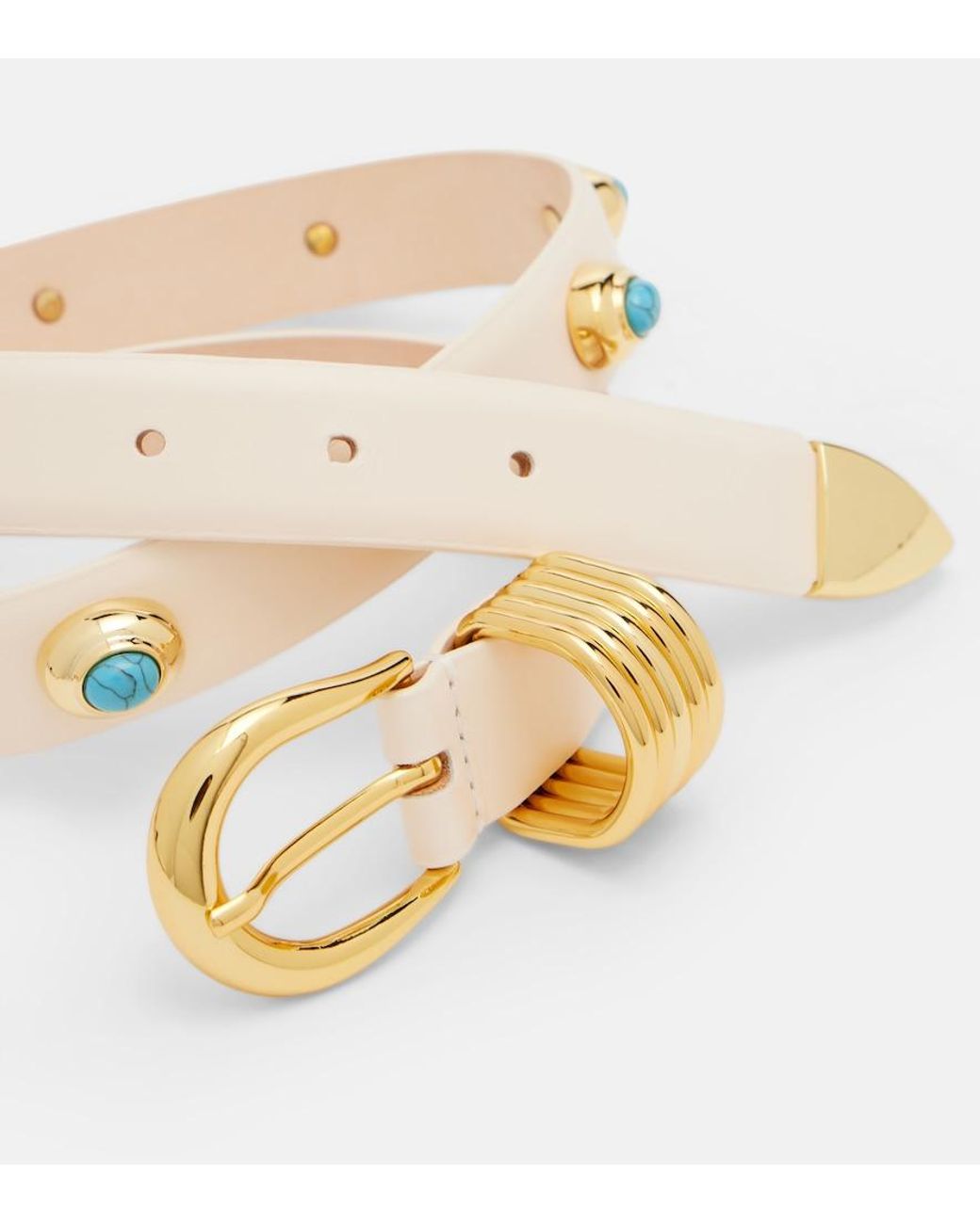 DEHANCHE Natural Hollyhock Embellished Leather Belt