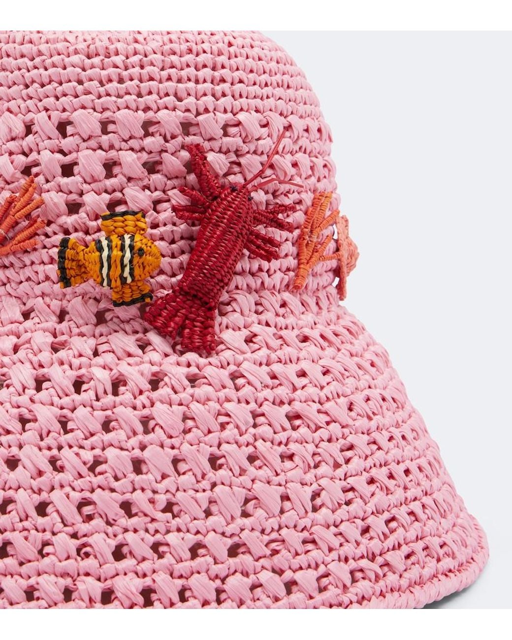 Aquazzura Pink Embellished Crochet Bucket Hat