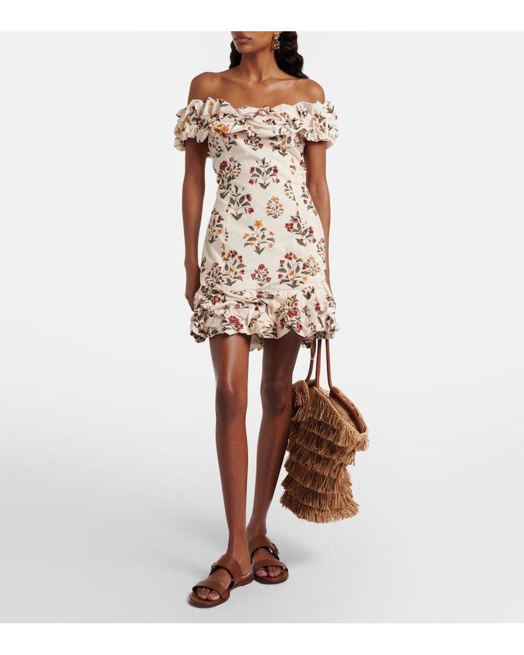 Agua Bendita Natural Floral Ruffled Cotton Minidress