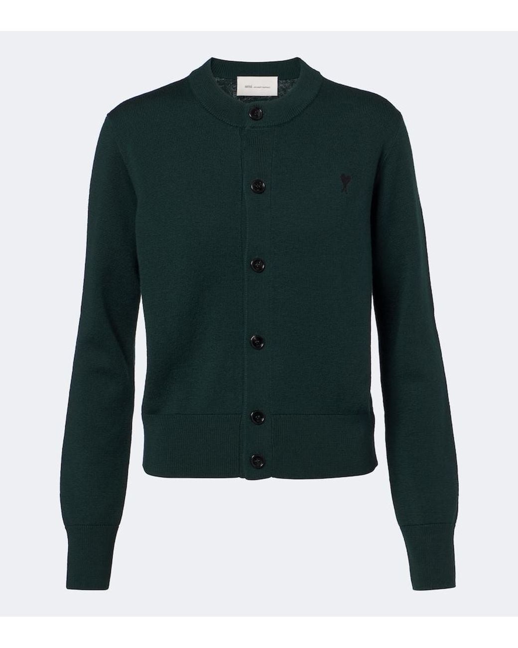 AMI Green Ami De Cour Wool Cardigan
