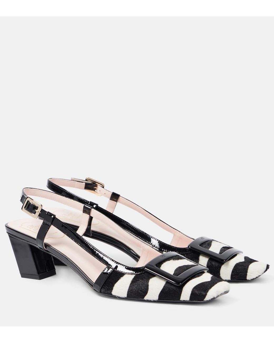 Roger Vivier Black Belle Vivier 45 Calf Hair Slingback Pumps