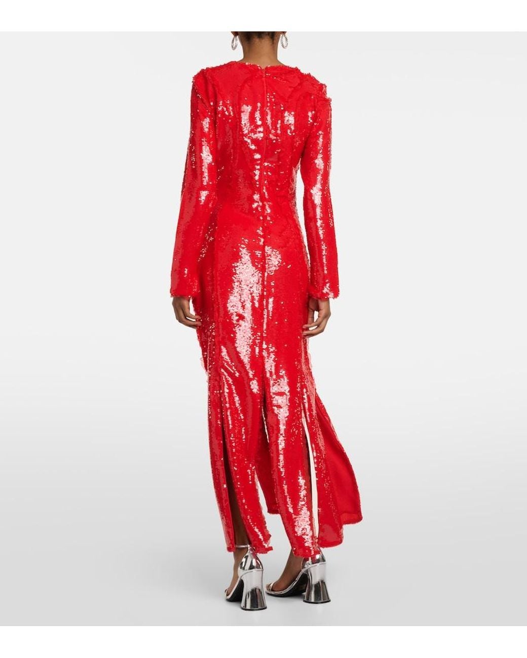 Ganni Red Lace-embellished Sequinned Gown