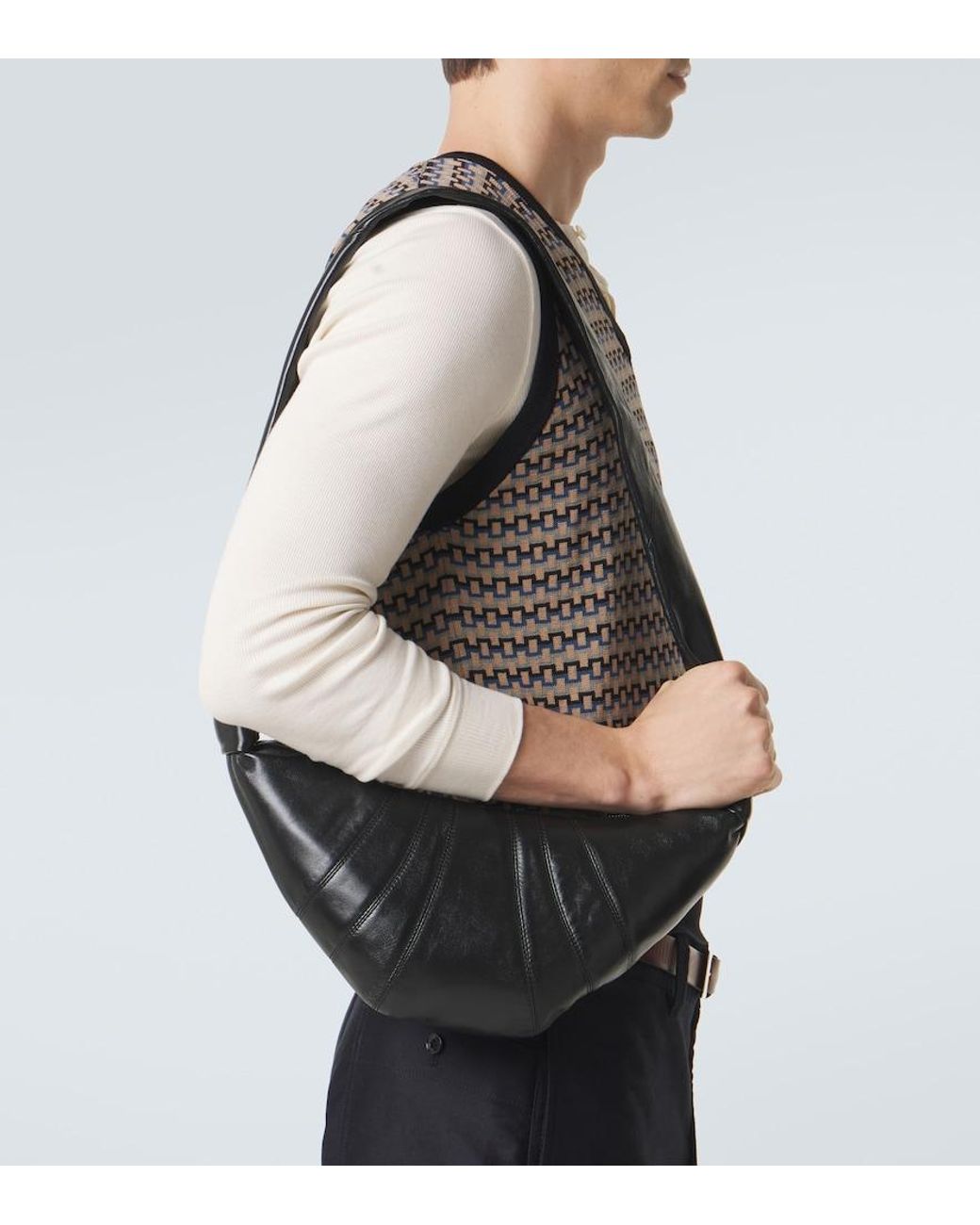 Lemaire Black Croissant Small Leather Shoulder Bag for men