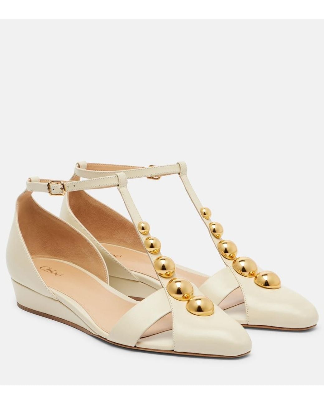 Chloé Natural Embellished Leather Flats