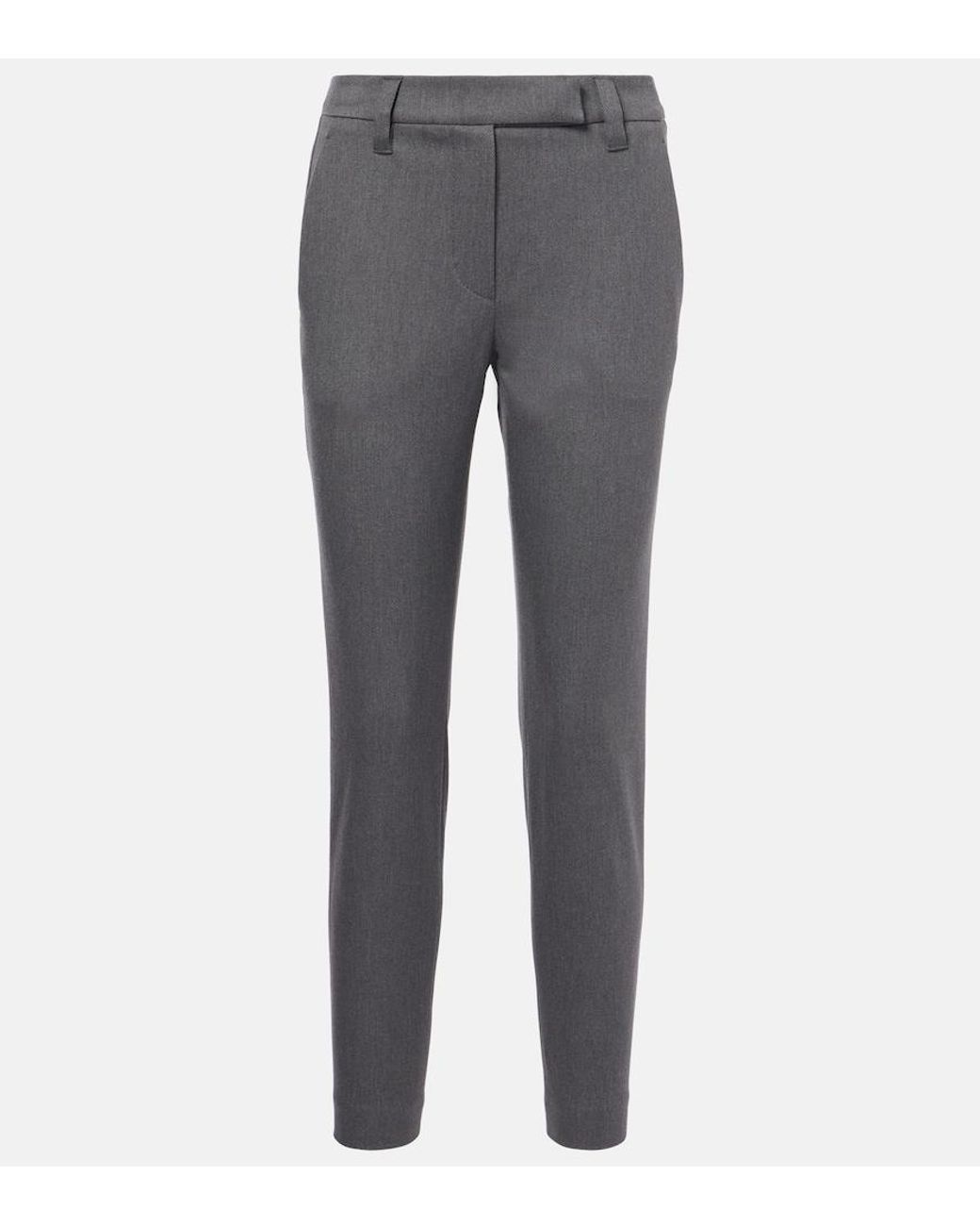Brunello Cucinelli Gray Cotton-Blend Slim Pants