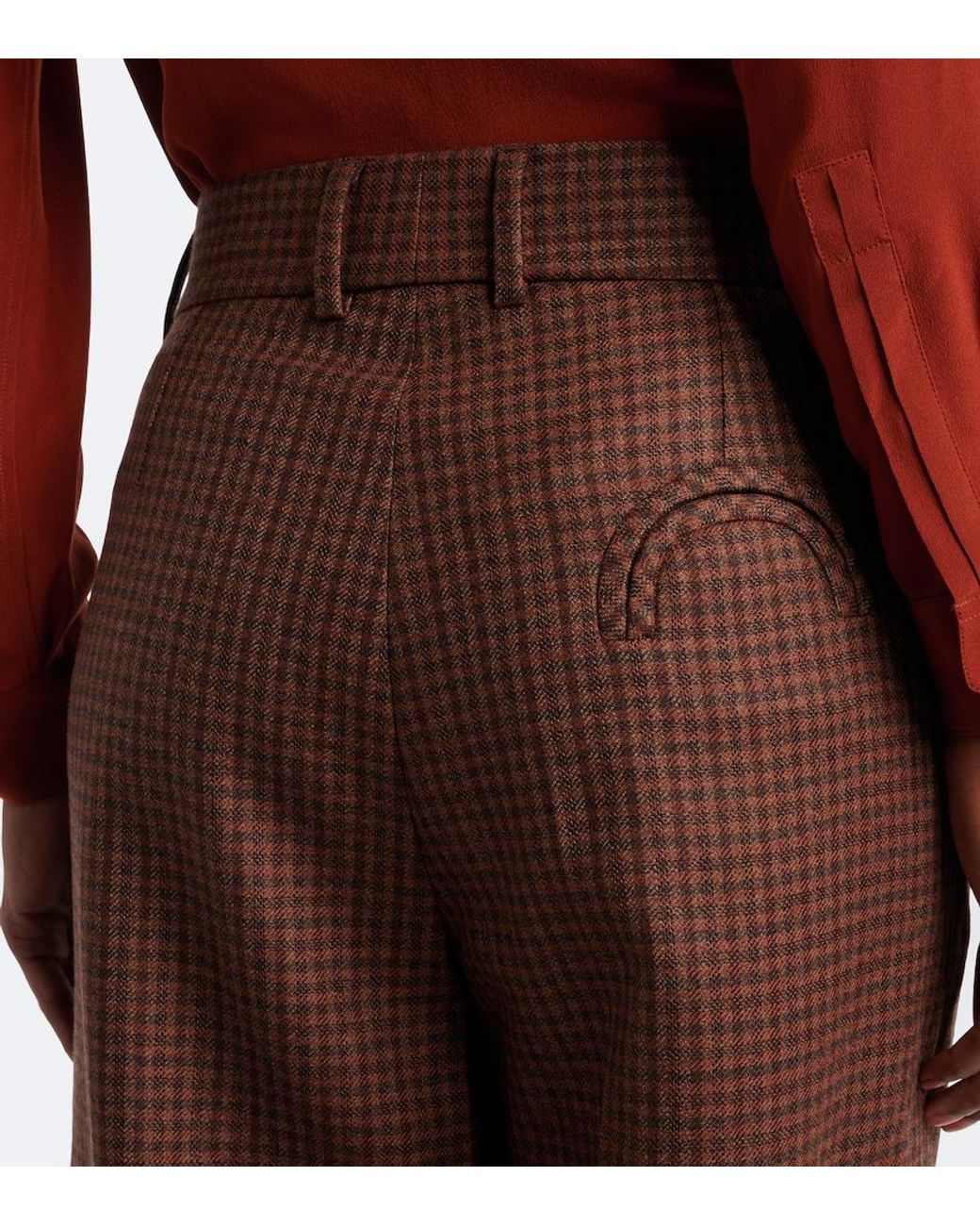 Blazé Milano Brown Fox Checked Virgin Wool Straight Pants
