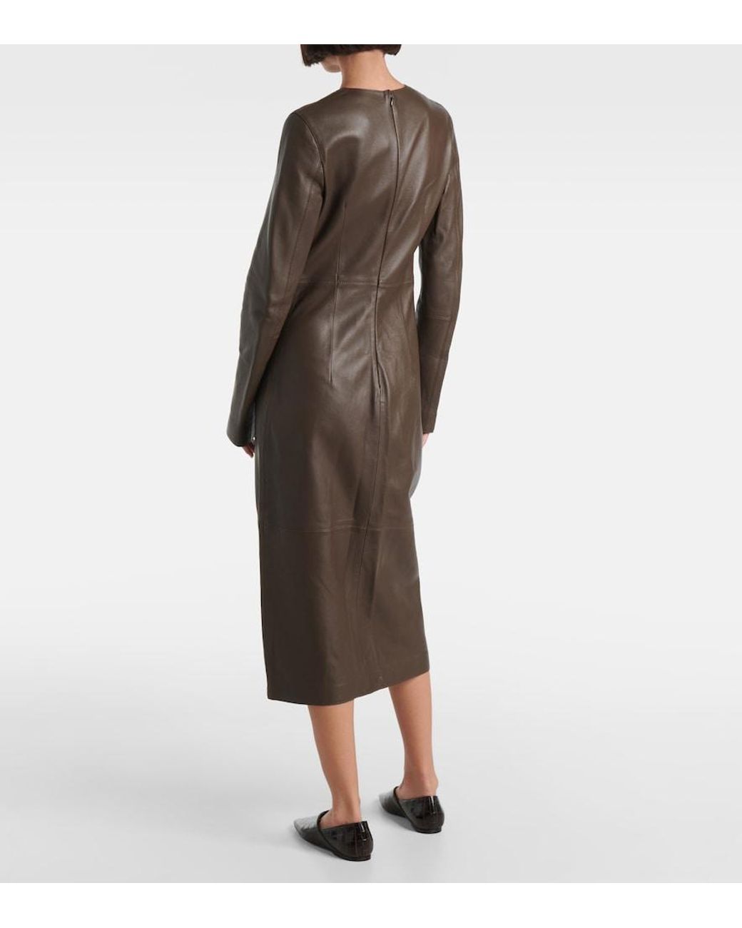 Totême Brown Paneled Leather Midi Dress