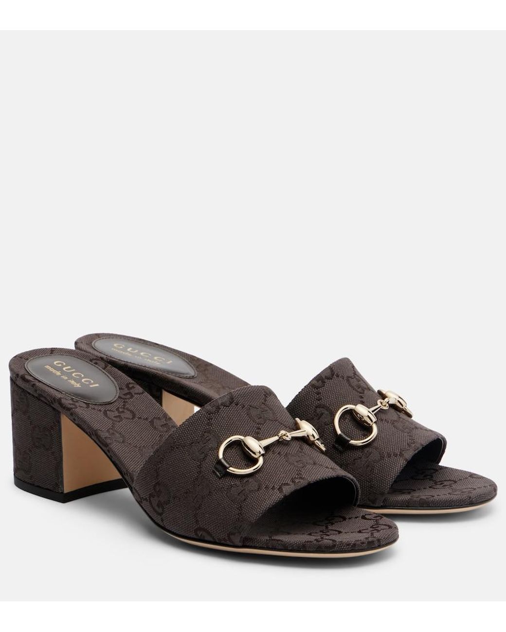 Gucci Black Horsebit Gg Canvas Mules