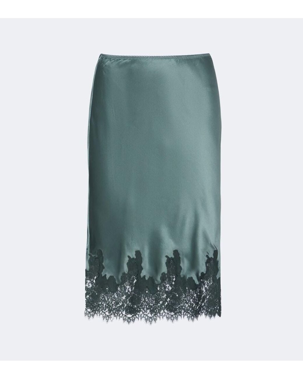 Doen Green Elowette Lace-Trimmed Silk Satin Midi Skirt