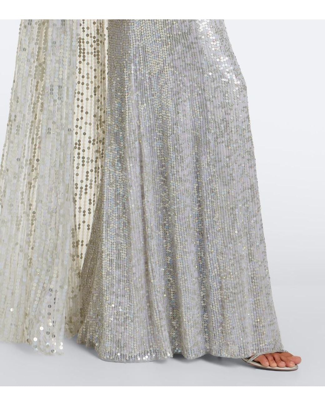 Jenny Packham Gray Dakota Embellished Caped Gown