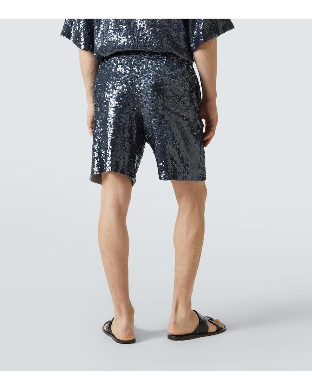 Dries Van Noten Blue Sequined Bermuda Shorts for men