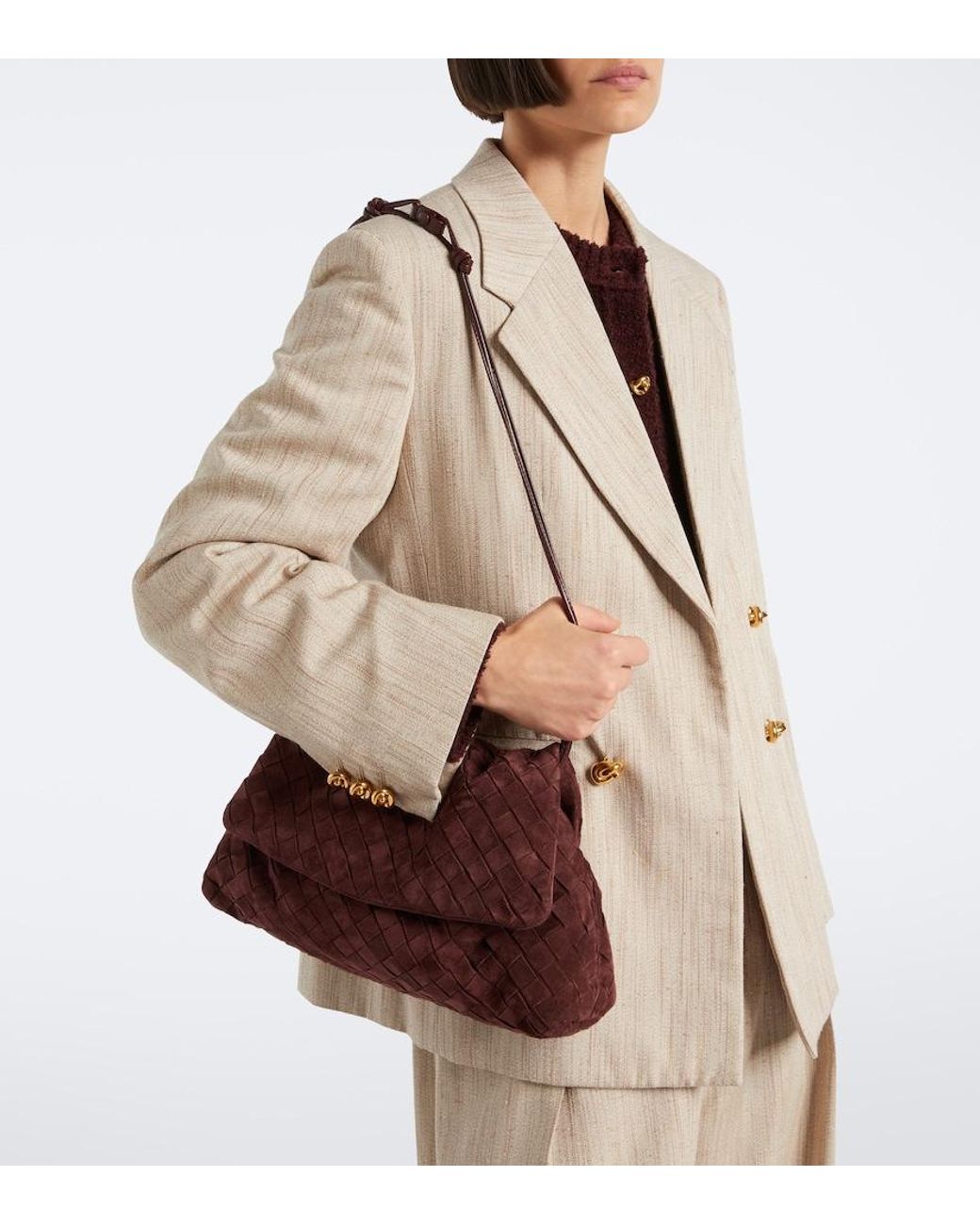 Bottega Veneta Red Giorno Intrecciato Suede Shoulder Bag