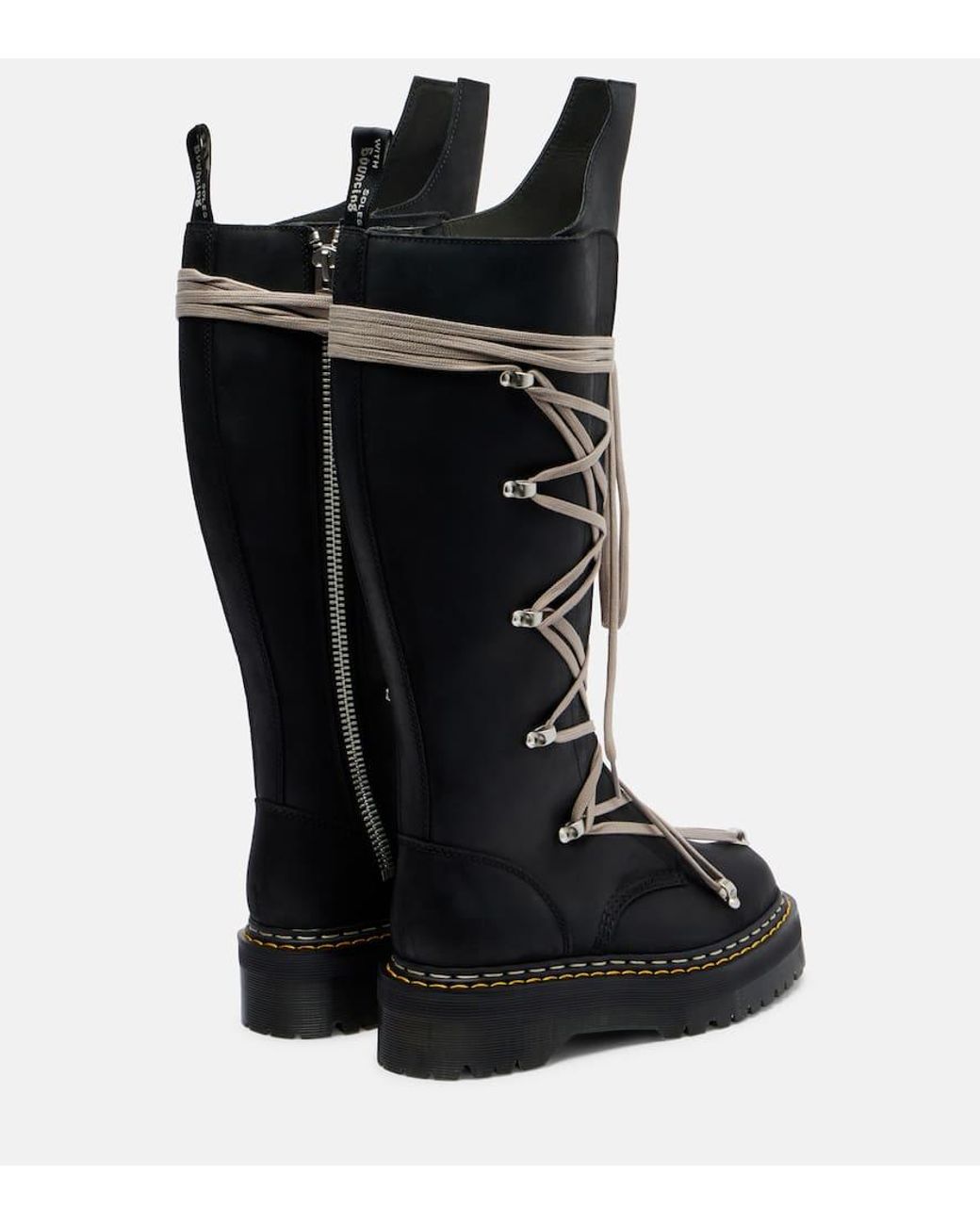 Rick Owens X Dr. Martens 1B60 Quad Sole Pentalace Knee-High Boots