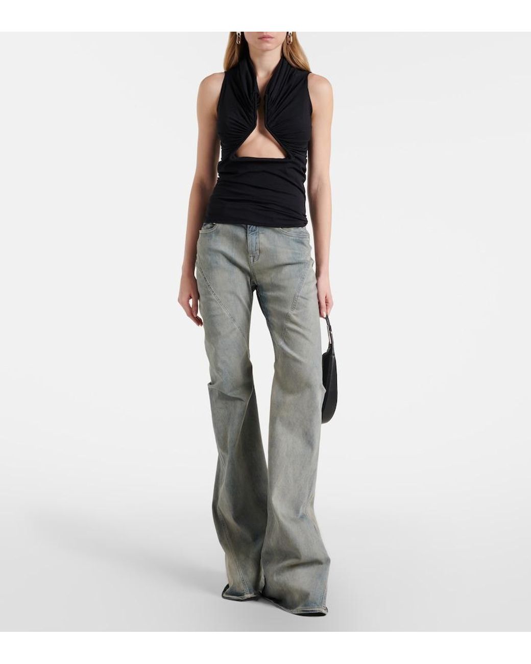 Rick Owens Black Cutout Ruched Jersey Top