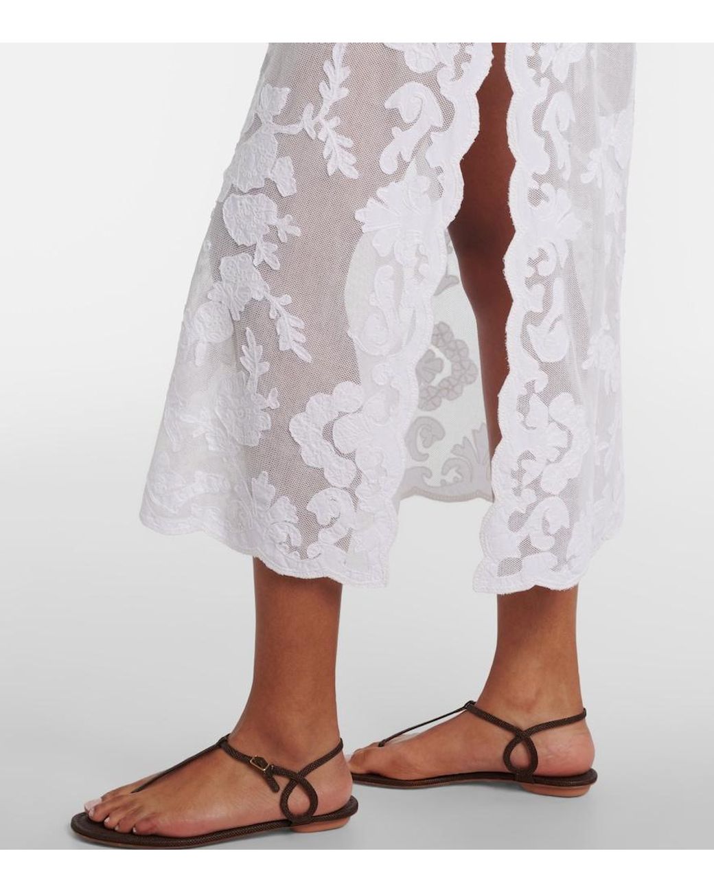 Juliet Dunn White Embroidered Sheer Cotton Kaftan