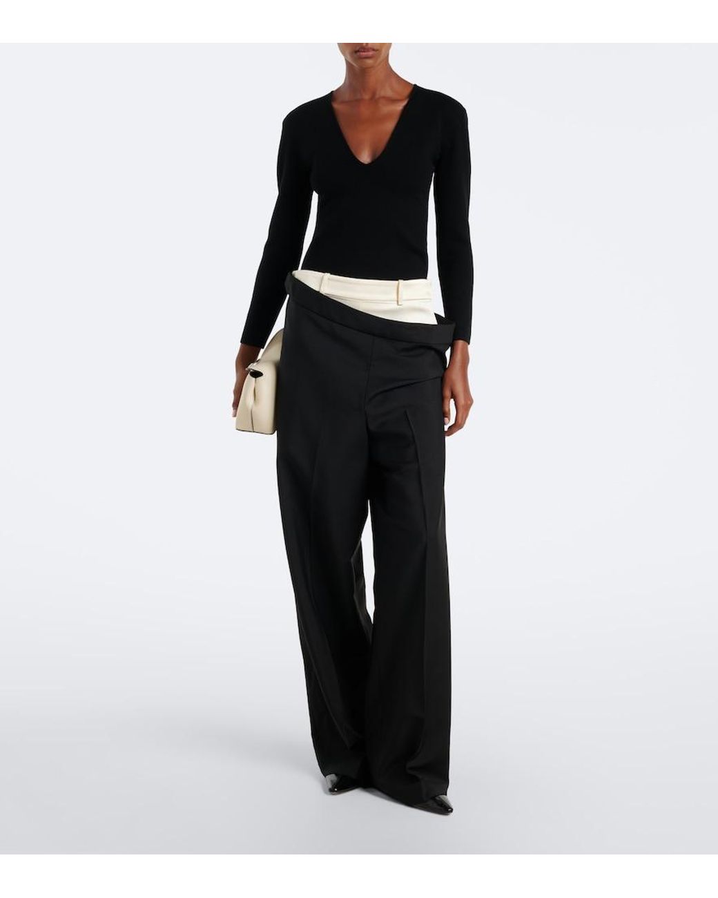 Rohe Black Wool And Mohair Paneled Wide-Leg Pants