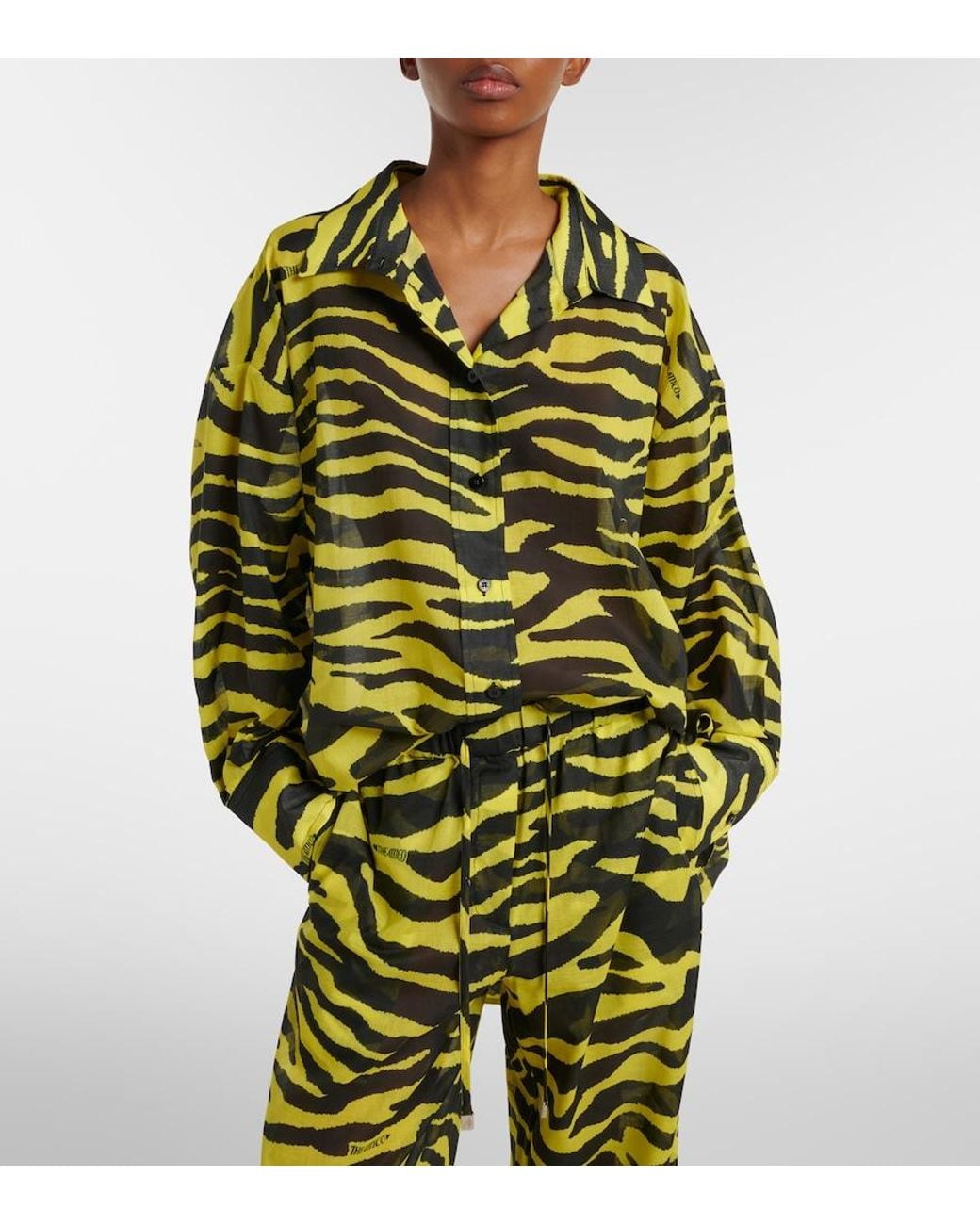 The Attico Green Animal-Print Cotton Muslin Shirt