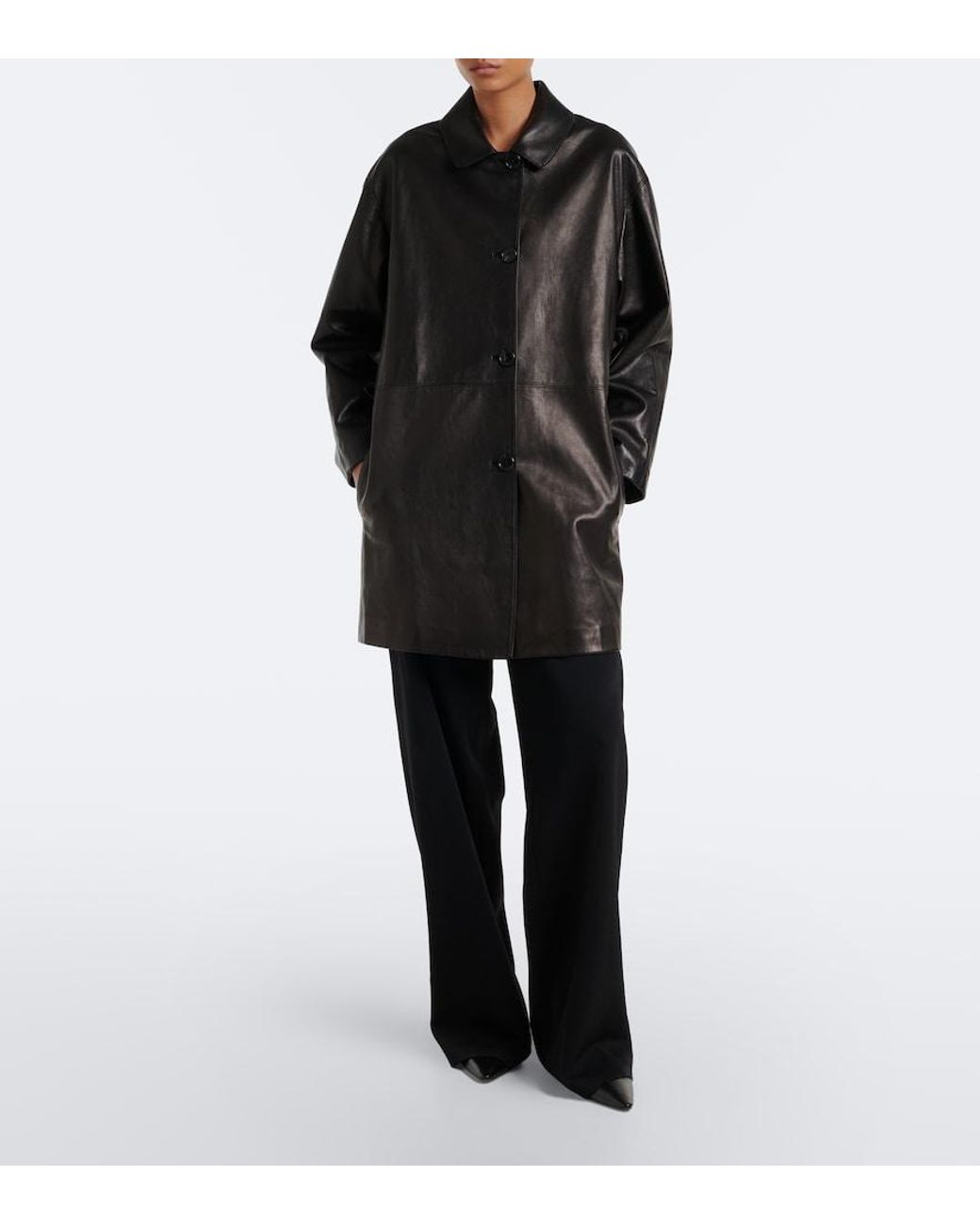 The Row Black Donata Leather Coat