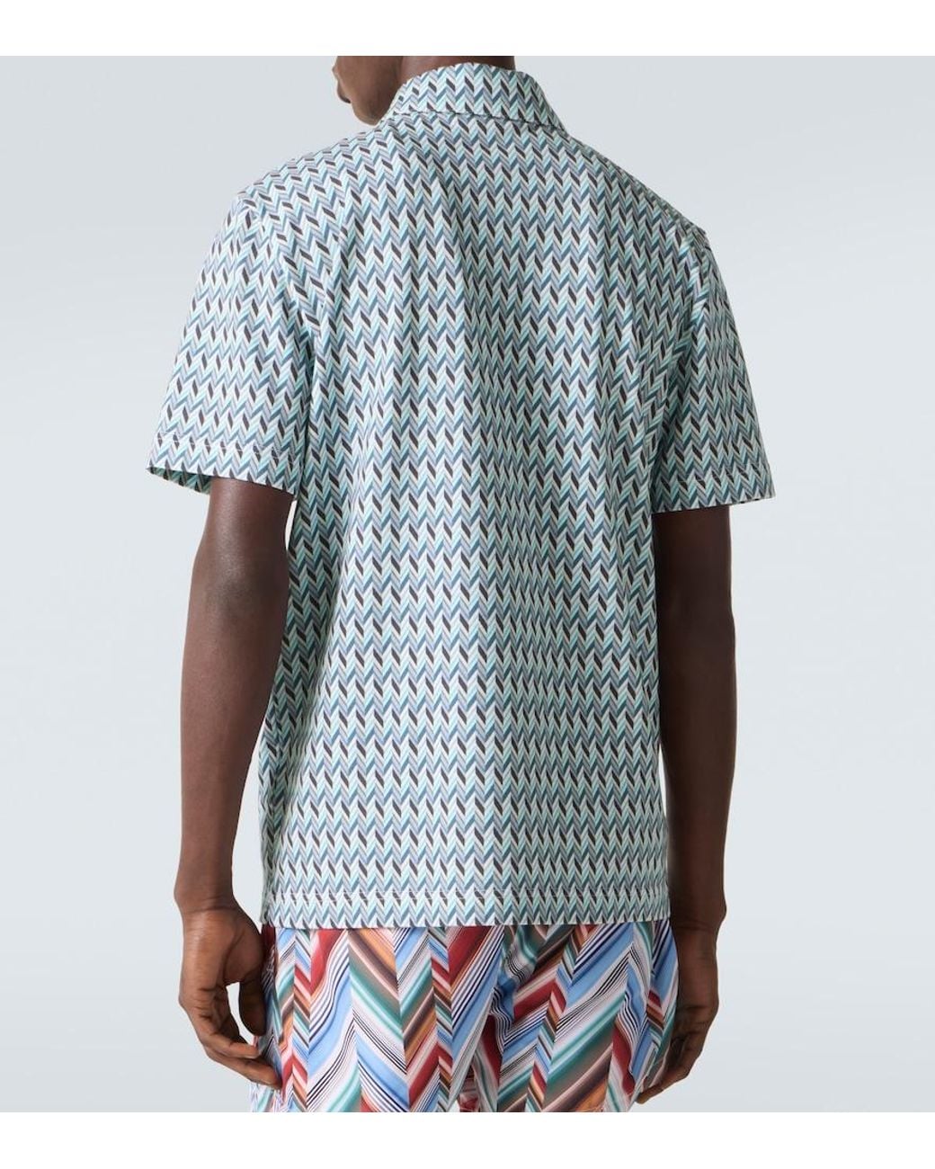 Missoni Blue Zigzag Cotton Polo Shirt for men