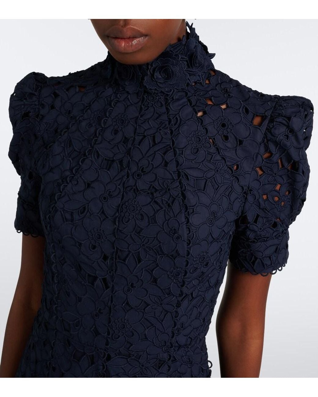 Rebecca Vallance Blue Kitsu Broderie Anglaise Cotton Midi Dress