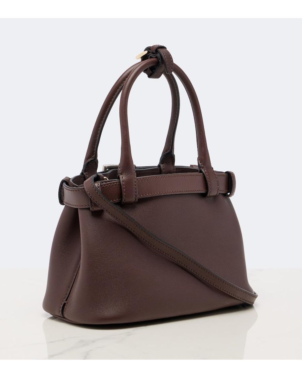 Prada Brown Buckle Small Leather Top-Handle Bag