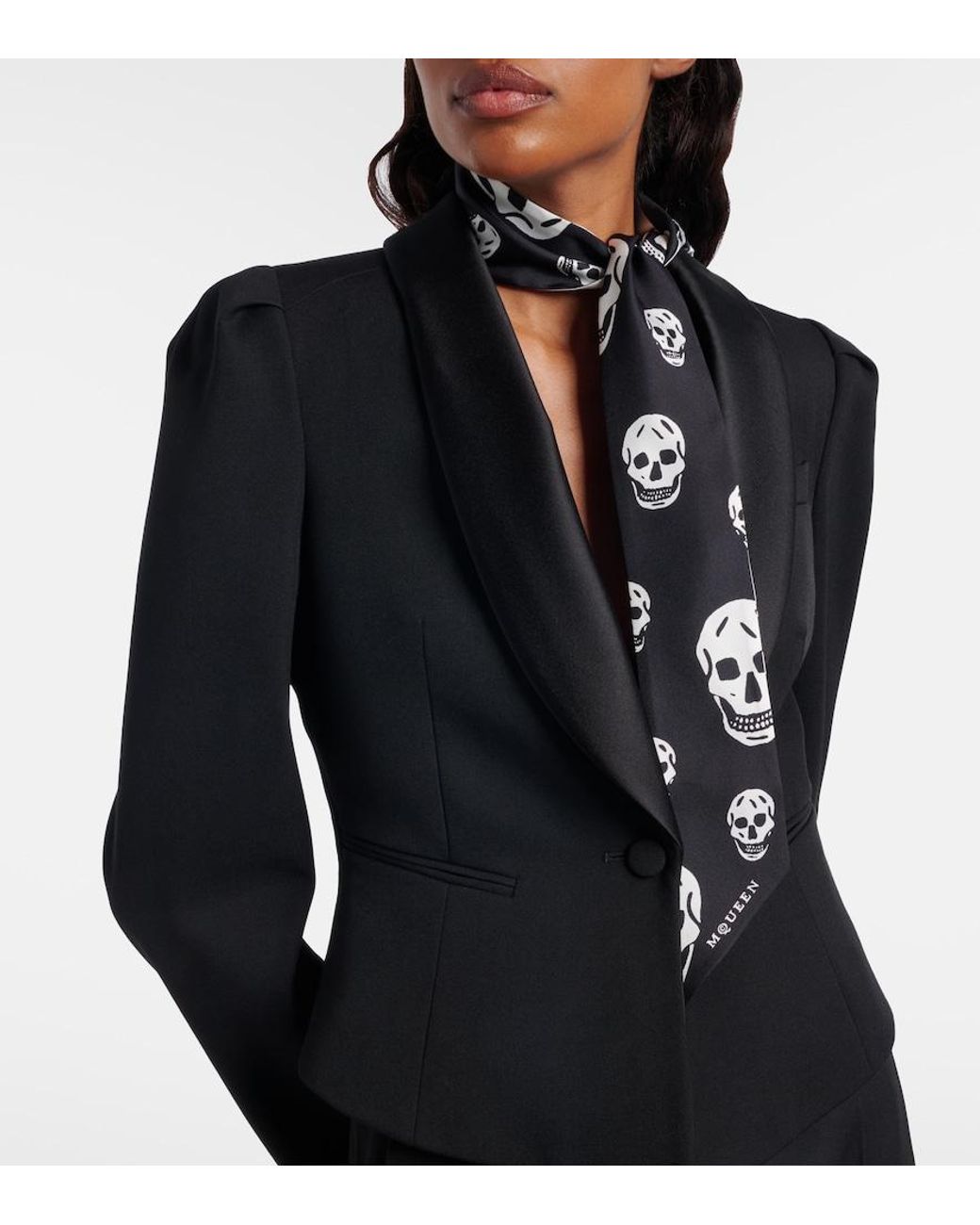 McQueen White Skull Silk Scarf