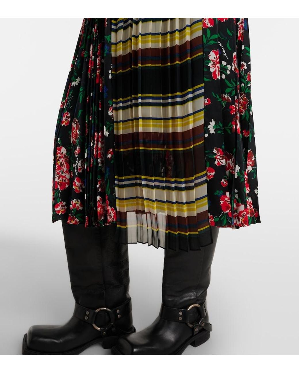 Sacai Black Printed Plisse Midi Skirt