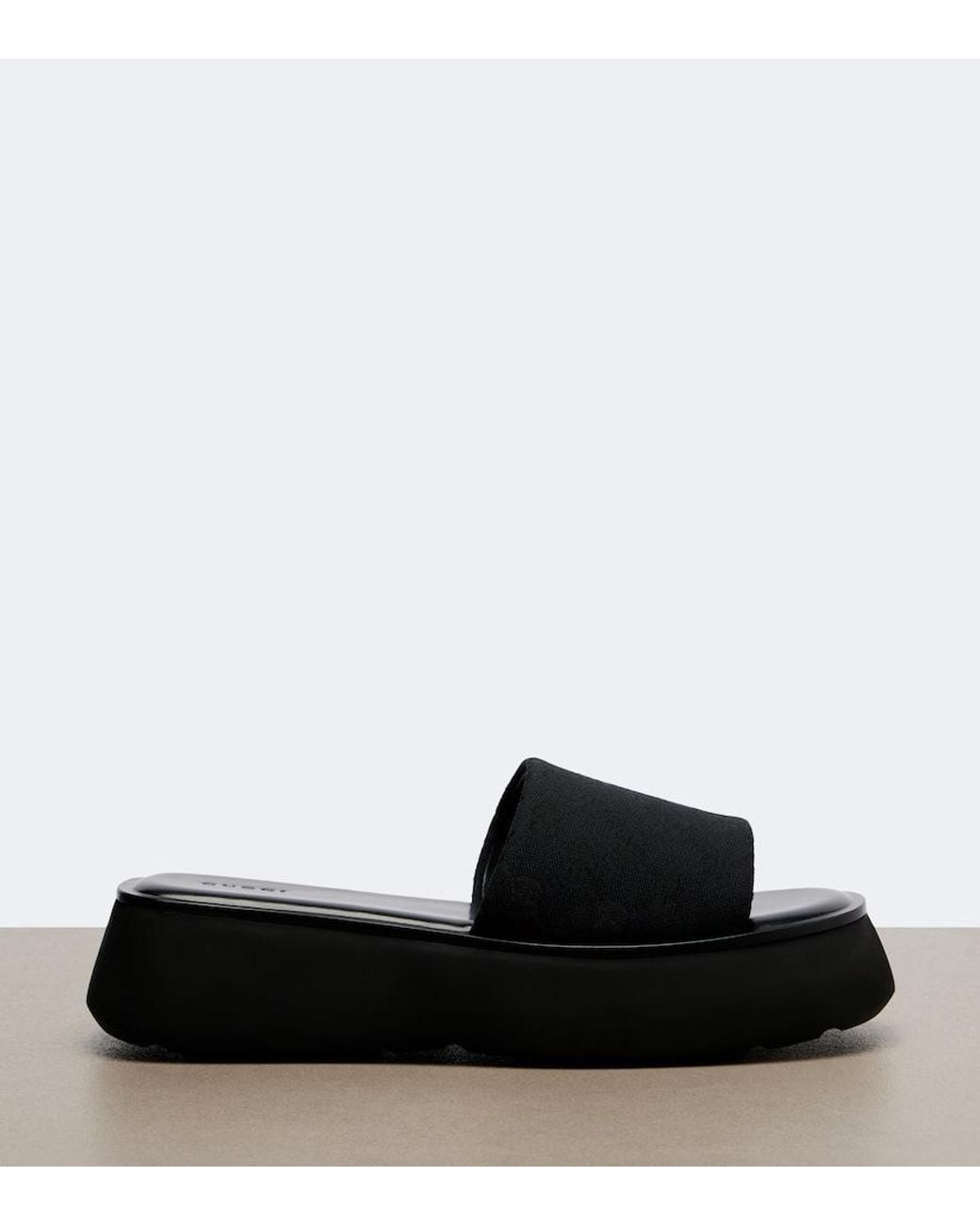 Gucci Black Gg Canvas Platform Slides