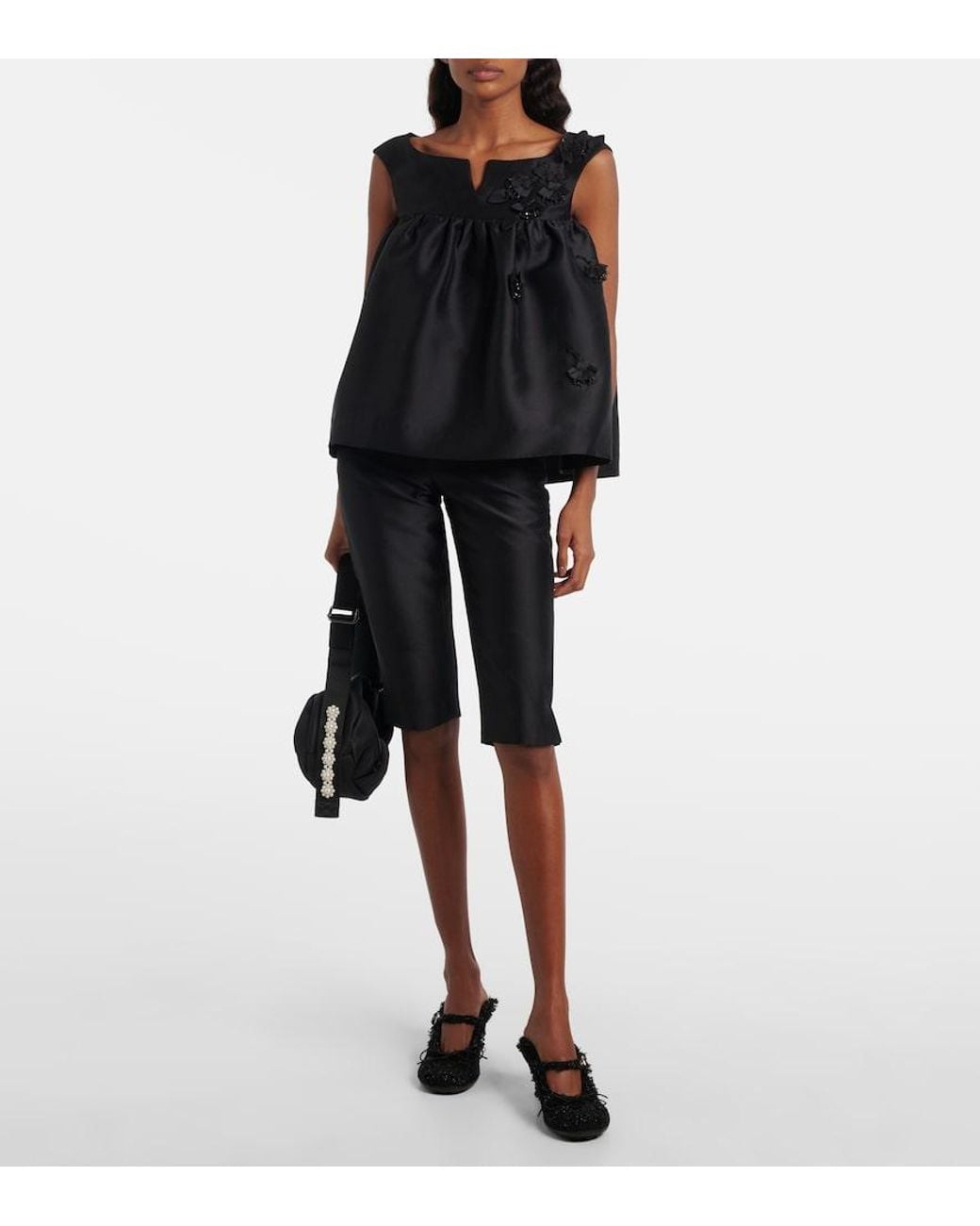 ShuShu/Tong Black Floral-Applique Top