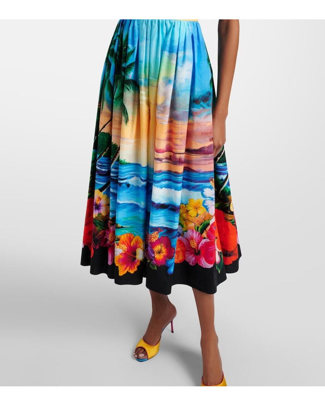 Dolce & Gabbana Blue Printed Cotton Midi Dress